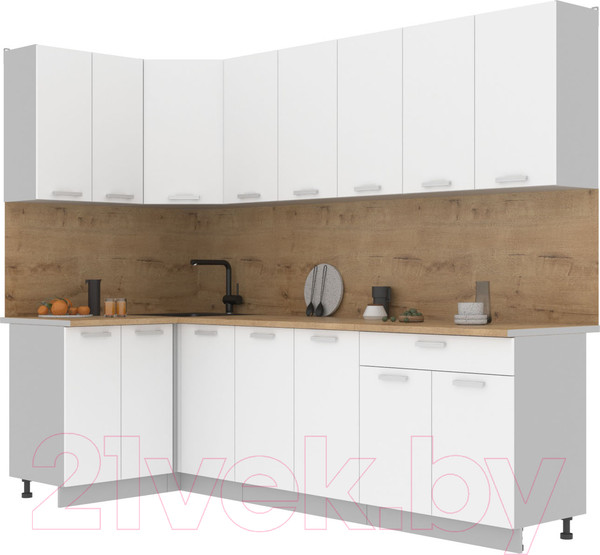 Изображение товара Кухонный гарнитур Интерлиния Мила Лайт 1.2x2.6 (белый платинум/белый платинум/дуб бунратти)