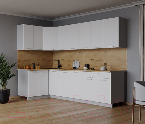 Изображение товара Кухонный гарнитур Интерлиния Мила Лайт 1.2x2.6 (белый платинум/белый платинум/дуб бунратти)