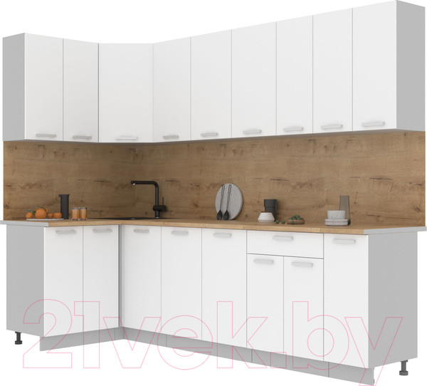 Изображение товара Кухонный гарнитур Интерлиния Мила Лайт 1.2x2.7 (белый платинум/белый платинум/дуб бунратти)