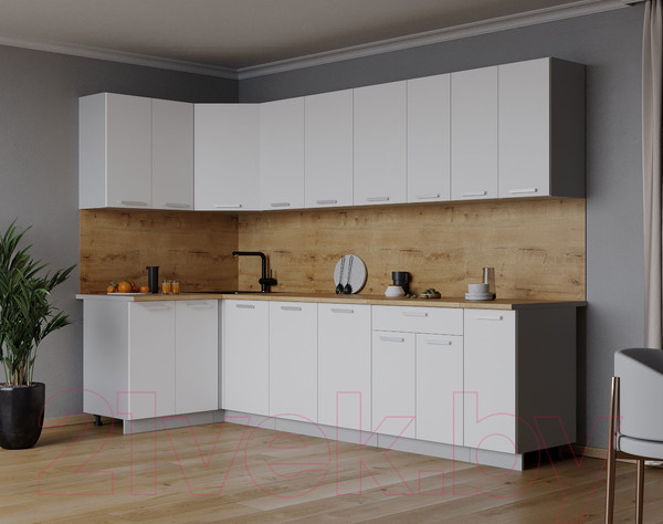 Изображение товара Кухонный гарнитур Интерлиния Мила Лайт 1.2x2.7 (белый платинум/белый платинум/дуб бунратти)