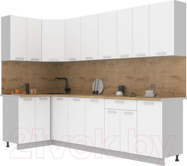 Изображение товара Кухонный гарнитур Интерлиния Мила Лайт 1.2x2.8 (белый платинум/белый платинум/дуб бунратти)