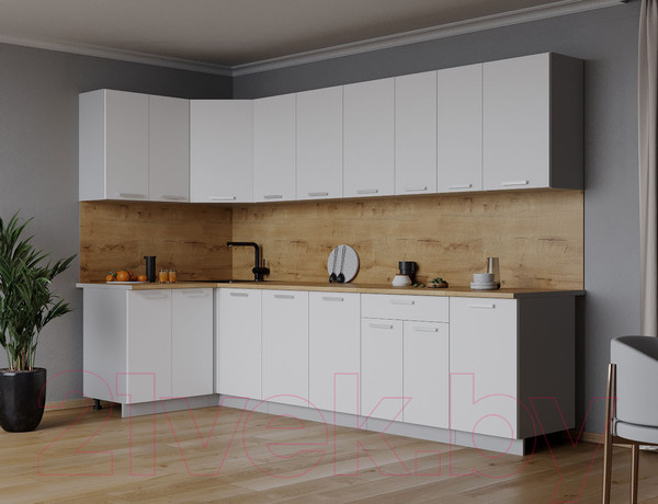 Изображение товара Кухонный гарнитур Интерлиния Мила Лайт 1.2x2.8 (белый платинум/белый платинум/дуб бунратти)