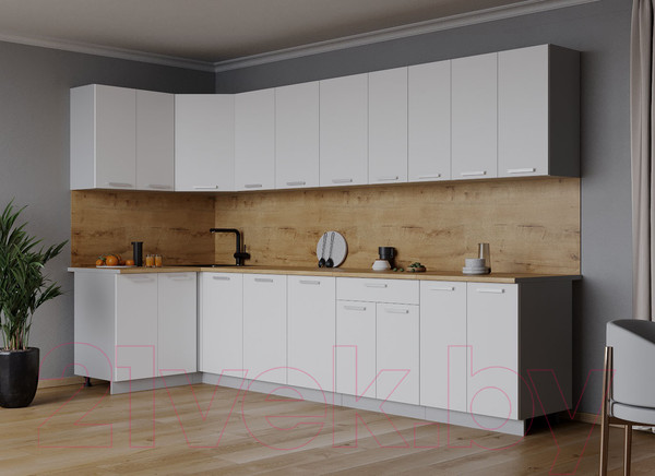 Изображение товара Кухонный гарнитур Интерлиния Мила Лайт 1.2x3.0 (белый платинум/белый платинум/дуб бунратти)