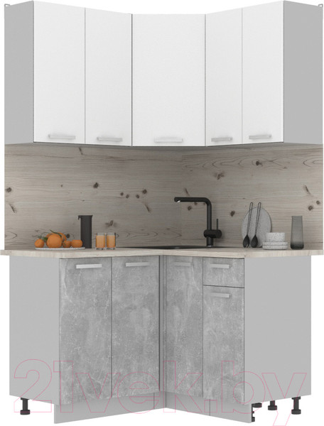 Изображение товара Кухонный гарнитур Интерлиния Мила Лайт 1.2x1.2 (белый платинум/бетон/бискайская сосна)