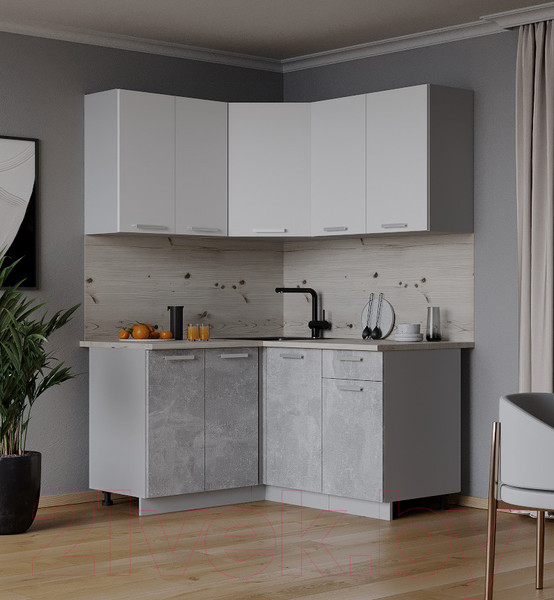 Изображение товара Кухонный гарнитур Интерлиния Мила Лайт 1.2x1.4 (белый платинум/бетон/бискайская сосна)