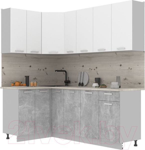 Изображение товара Кухонный гарнитур Интерлиния Мила Лайт 1.2x2.1 (белый платинум/бетон/бискайская сосна)