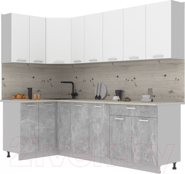 Изображение товара Кухонный гарнитур Интерлиния Мила Лайт 1.2x2.5 (белый платинум/бетон/бискайская сосна)