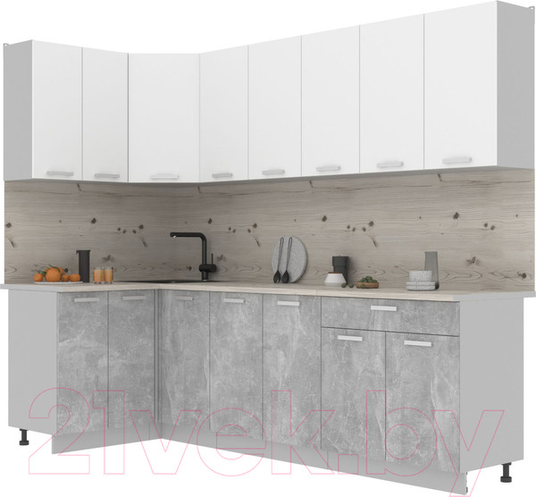 Изображение товара Кухонный гарнитур Интерлиния Мила Лайт 1.2x2.6 (белый платинум/бетон/бискайская сосна)