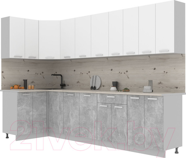 Изображение товара Кухонный гарнитур Интерлиния Мила Лайт 1.2x3.0 (белый платинум/бетон/бискайская сосна)