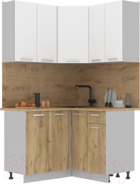 Изображение товара Кухонный гарнитур Интерлиния Мила Лайт 1.2x1.2 (белый платинум/дуб золотой/дуб бунратти)