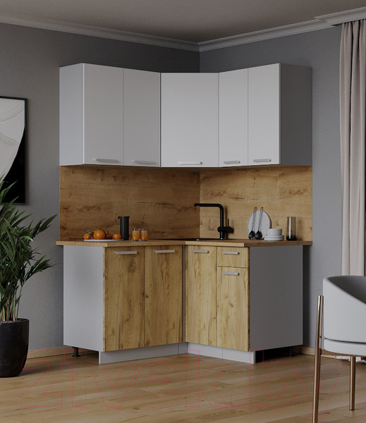 Изображение товара Кухонный гарнитур Интерлиния Мила Лайт 1.2x1.2 (белый платинум/дуб золотой/дуб бунратти)