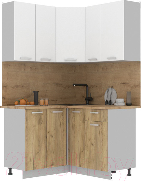 Изображение товара Кухонный гарнитур Интерлиния Мила Лайт 1.2x1.3 (белый платинум/дуб золотой/дуб бунратти)