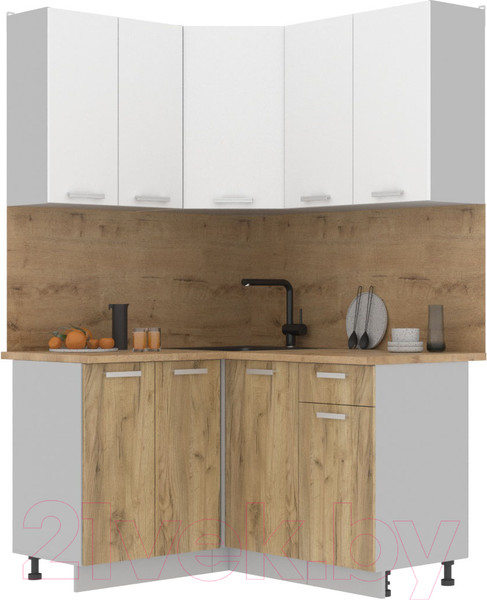 Изображение товара Кухонный гарнитур Интерлиния Мила Лайт 1.2x1.4 (белый платинум/дуб золотой/дуб бунратти)
