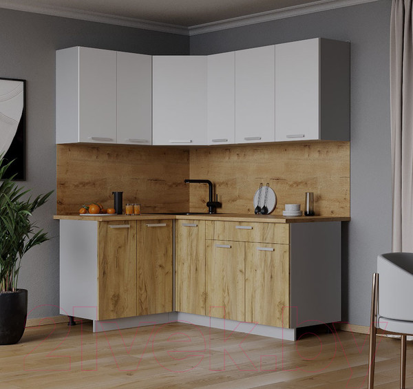 Изображение товара Кухонный гарнитур Интерлиния Мила Лайт 1.2x1.7 (белый платинум/дуб золотой/дуб бунратти)