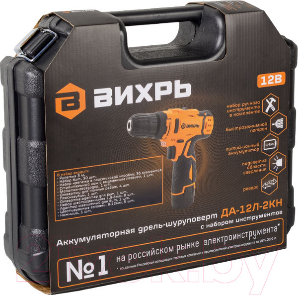 Изображение товара Аккумуляторная дрель-шуруповерт Вихрь ДА-12Л-2КН (72/14/35)
