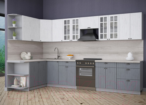 Изображение товара Кухонный гарнитур Интерлиния Берес 1.7x3.4 левая (дуб полярный/дуб серый/травертин серый)