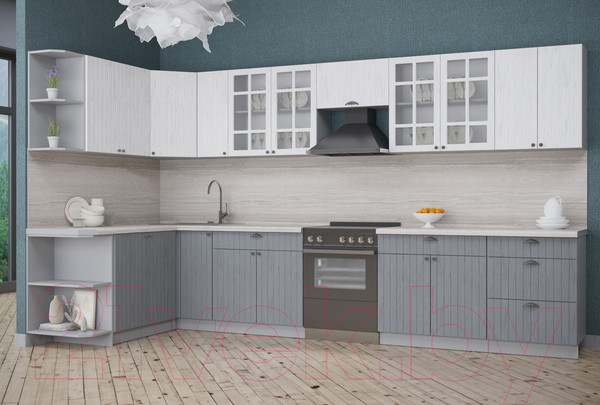 Изображение товара Кухонный гарнитур Интерлиния Берес 1.7x3.7 левая (дуб полярный/дуб серый/травертин серый)