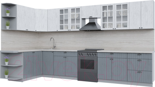Изображение товара Кухонный гарнитур Интерлиния Берес 1.7x3.8 левая (дуб полярный/дуб серый/травертин серый)