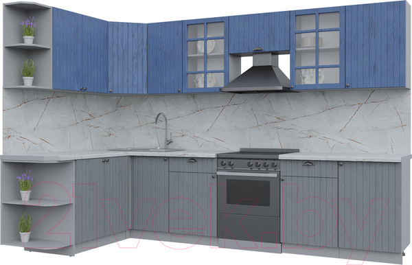 Изображение товара Кухонный гарнитур Интерлиния Берес 1.7x3.1 левая (дуб лазурный/дуб серый/серый каспий)