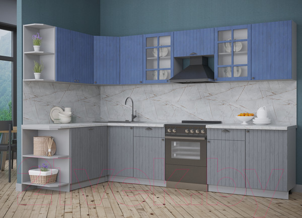 Изображение товара Кухонный гарнитур Интерлиния Берес 1.7x3.1 левая (дуб лазурный/дуб серый/серый каспий)