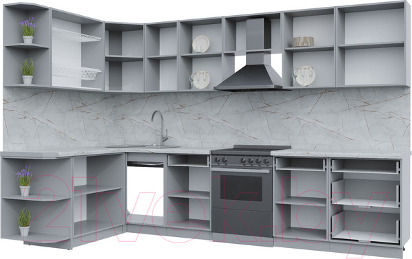Изображение товара Кухонный гарнитур Интерлиния Берес 1.7x3.2 левая (дуб лазурный/дуб серый/серый каспий)