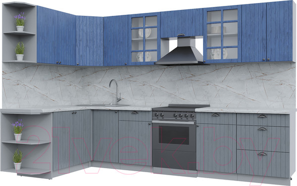 Изображение товара Кухонный гарнитур Интерлиния Берес 1.7x3.2 левая (дуб лазурный/дуб серый/серый каспий)