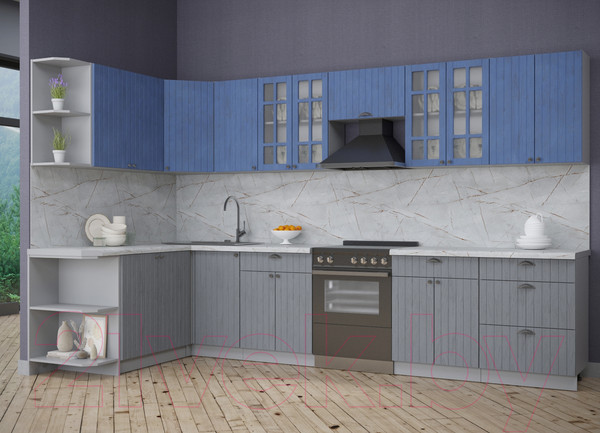 Изображение товара Кухонный гарнитур Интерлиния Берес 1.7x3.4 левая (дуб лазурный/дуб серый/серый каспий)
