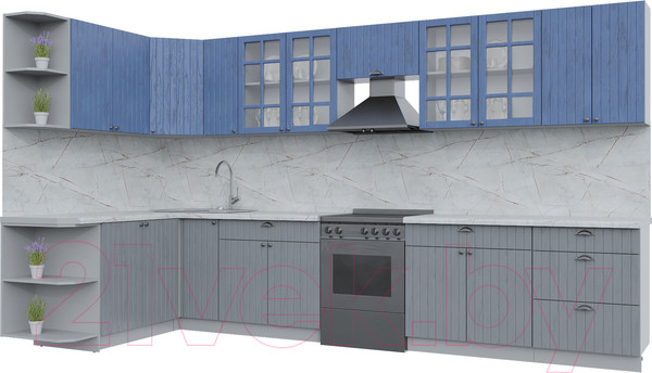 Изображение товара Кухонный гарнитур Интерлиния Берес 1.7x3.7 левая (дуб лазурный/дуб серый/серый каспий)