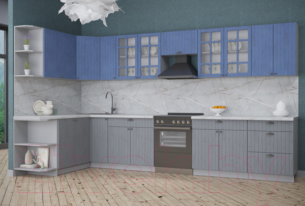Изображение товара Кухонный гарнитур Интерлиния Берес 1.7x3.7 левая (дуб лазурный/дуб серый/серый каспий)