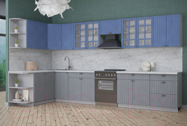 Изображение товара Кухонный гарнитур Интерлиния Берес 1.7x3.8 левая (дуб лазурный/дуб серый/серый каспий)