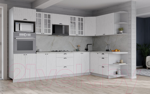 Изображение товара Кухонный гарнитур Интерлиния Берес 1.68x3.0 ВТ правая (дуб полярный/серый каспий)