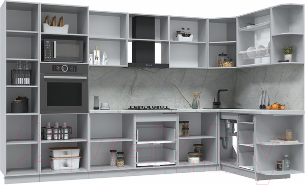 Изображение товара Кухонный гарнитур Интерлиния Берес 1.68x3.4 ВТ правая (дуб полярный/серый каспий)