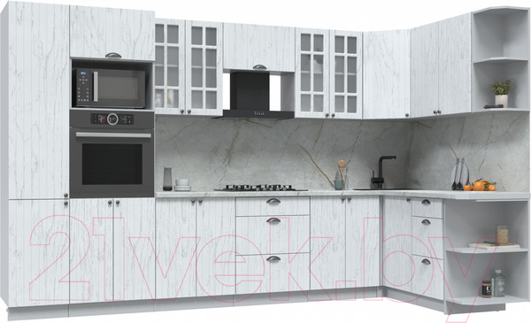 Изображение товара Кухонный гарнитур Интерлиния Берес 1.68x3.4 ВТ правая (дуб полярный/серый каспий)