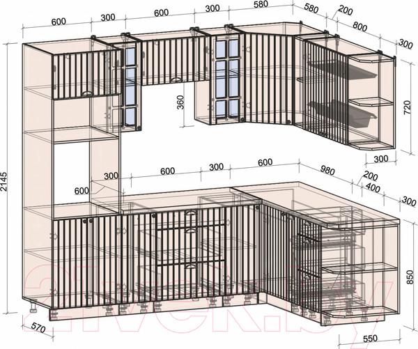 Изображение товара Кухонный гарнитур Интерлиния Берес 1.88x2.4 ВТ правая (дуб полярный/серый каспий)