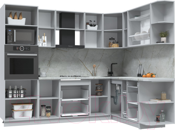 Изображение товара Кухонный гарнитур Интерлиния Берес 1.88x2.6 ВТ правая (дуб полярный/серый каспий)