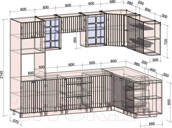 Изображение товара Кухонный гарнитур Интерлиния Берес 1.88x2.8 ВТ правая (дуб полярный/серый каспий)