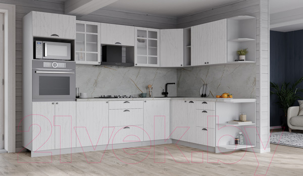 Изображение товара Кухонный гарнитур Интерлиния Берес 1.88x2.8 ВТ правая (дуб полярный/серый каспий)