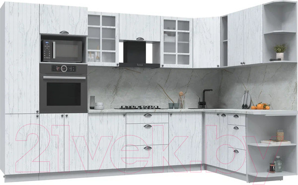 Изображение товара Кухонный гарнитур Интерлиния Берес 1.88x3.2 правая (дуб полярный/серый каспий)