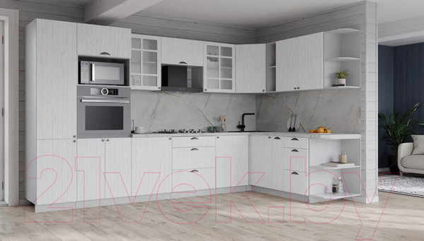 Изображение товара Кухонный гарнитур Интерлиния Берес 1.88x3.2 правая (дуб полярный/серый каспий)