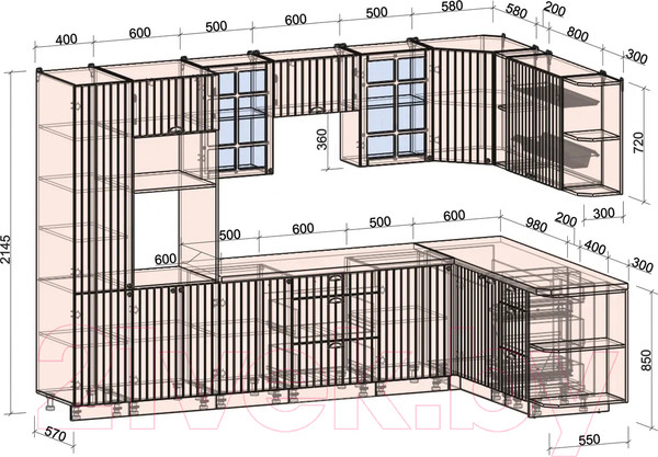 Изображение товара Кухонный гарнитур Интерлиния Берес 1.88x3.2 правая (дуб полярный/серый каспий)