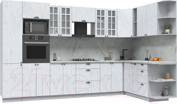 Изображение товара Кухонный гарнитур Интерлиния Берес 1.88x3.4 ВТ правая (дуб полярный/серый каспий)