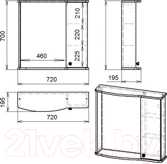 Изображение товара Шкаф с зеркалом для ванной Гамма 08м (белый, правый)