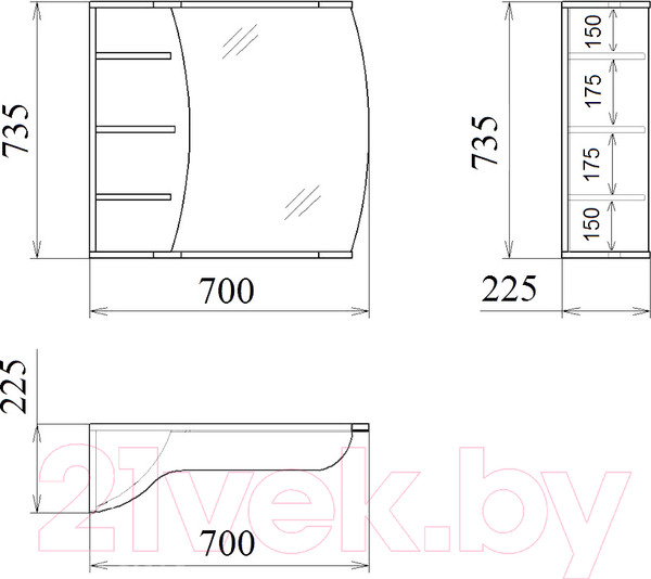 Изображение товара Шкаф с зеркалом для ванной Гамма 18м (белый)