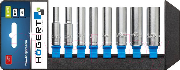 Изображение товара Набор головок слесарных Hoegert 1/4" 50 мм / HT1A886 (8шт)