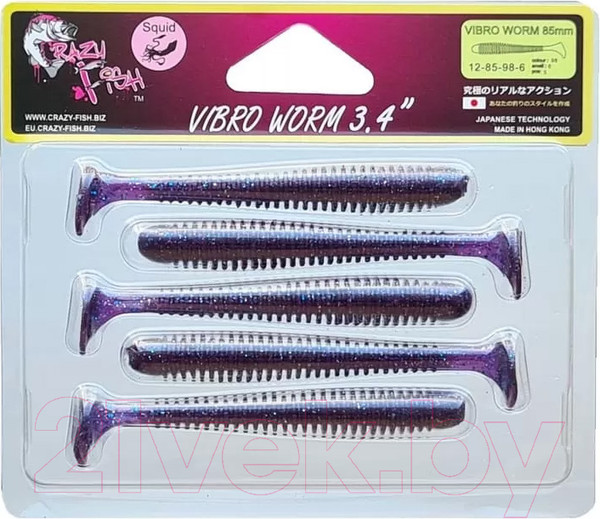 Изображение товара Мягкая приманка Crazy Fish Vibro Worm 3.4 / 12-85-98-6
