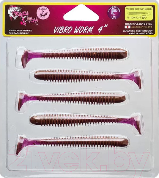 Изображение товара Мягкая приманка Crazy Fish Vibro Worm 4 / 75-100-12-6