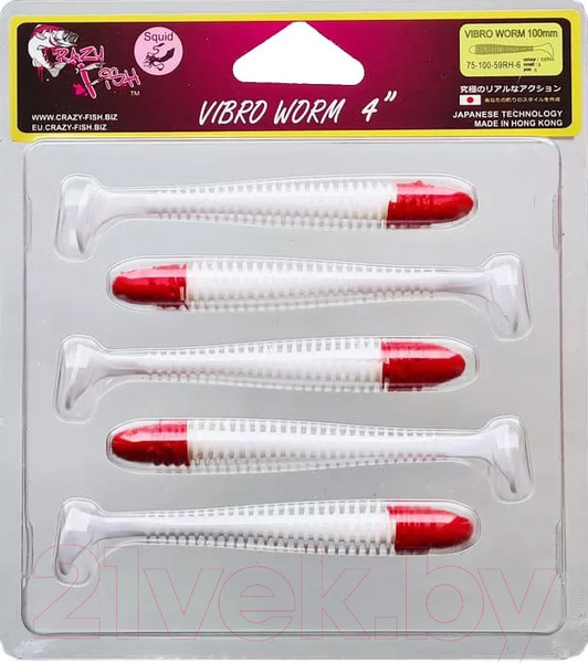 Изображение товара Мягкая приманка Crazy Fish Vibro Worm 4 / 75-100-59RH-6