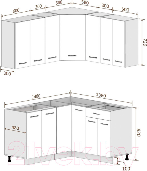 Изображение товара Кухонный гарнитур Кортекс-мебель Корнелия Лира 1.5x1.4 без столешницы (дуб сонома/венге)