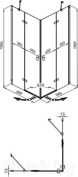 Изображение товара Душевой уголок Triton Дельта-Хром 90x90 (без поддона)