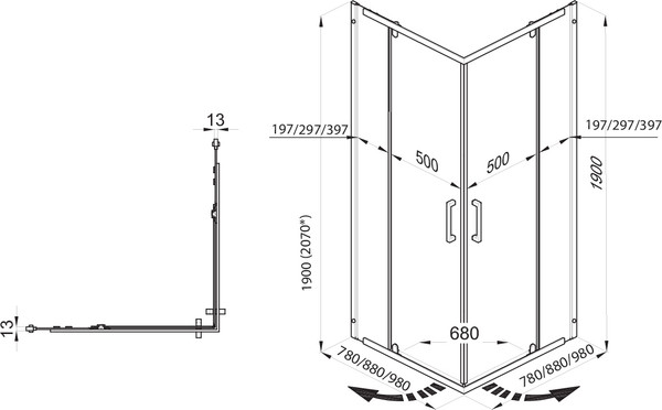 Изображение товара Душевой уголок Triton Каппа-Хром 90x90 (без поддона)